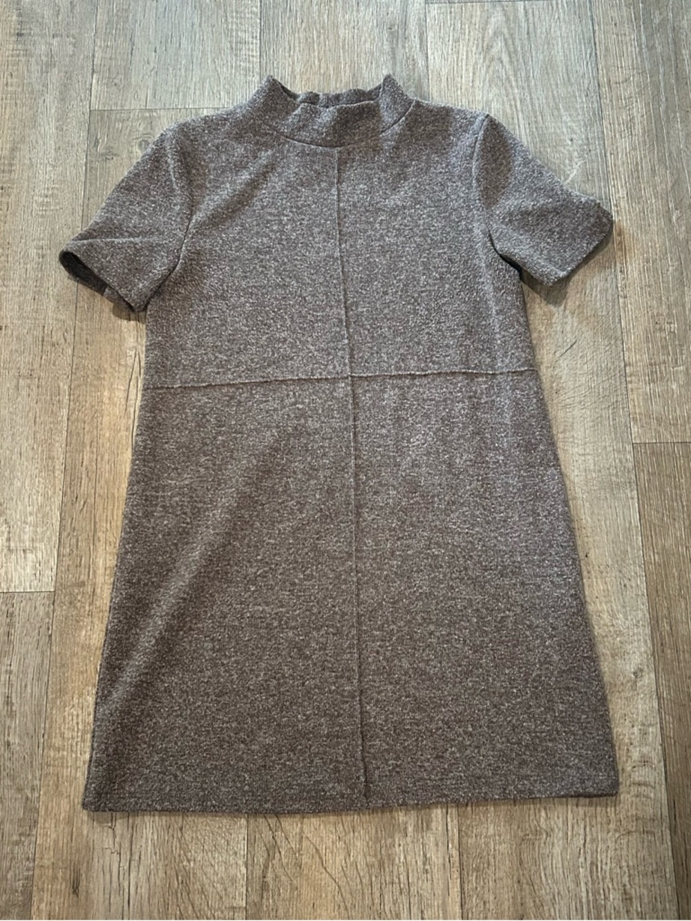 Zara Brown Cotton Blend Short-Sleeve Mock Neck Mini Dress. Size: M
